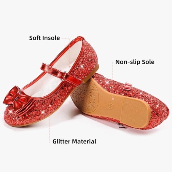 Girls Glitter Dress Shoes Princess For Flower Girls Flats Party Wedding Size 1 - Picture 4 of 12